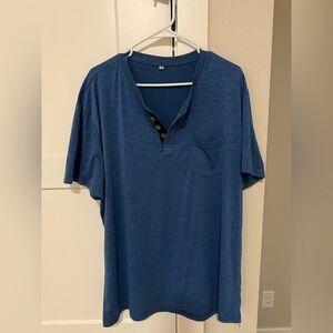 Casual Blue button down T-Shirt for Men XXL Henley style men’s shirt
